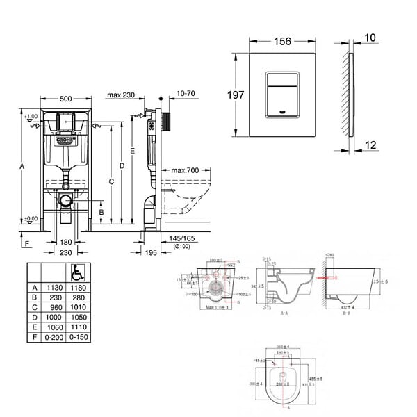GROHE - Pack WC Bâti Solido + WC sans bride SAT Noir mat + Plaque chrome (AUTOPORTANT-BLACKSAT-1) - large