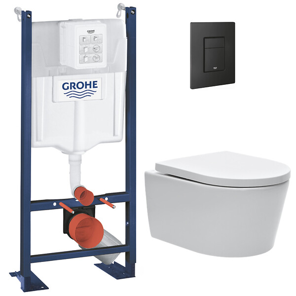SWISS AQUA TECHNOLOGIES - Swiss Aqua Technologies Pack WC Bâti autoportant Rapid SL + WC SAT sans bride et fixations invisibles + Plaque Noir mat (ProjectSATrimless-KF0) - large