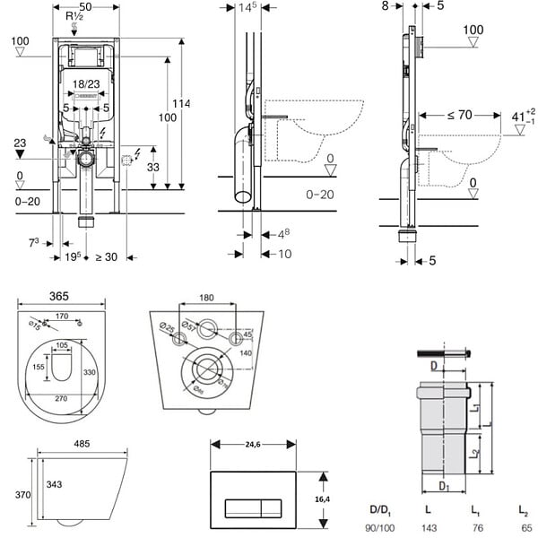 GEBERIT - Pack WC Bati Geberit extra-plat + Cuvette Swiss Aqua Technologies sans bride fixations invisibles + plaque (SLIM-Infinitio-A) - large