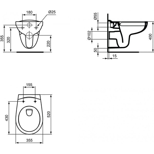 GROHE - Pack WC Bâti autoportant avec Cuvette Porcher rimless + Abattant + Plaque chrome (ProjectPorcher-1) - large
