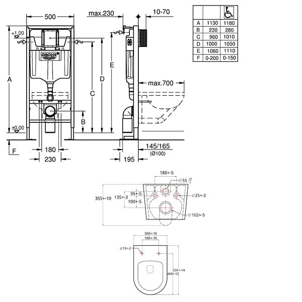 GROHE - Pack WC Bâti autoportant Solido + WC sans bride SAT Brevis + Abattant ultra-fin softclose + Plaque chrome (AUTOPORTANT-BREVIS-1) - large