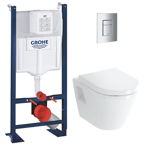 GROHE - Grohe Pack WC Bâti Autoportant Rapid SL + WC Vitra Integra + Abattant en Duroplast + Plaque chrome - large