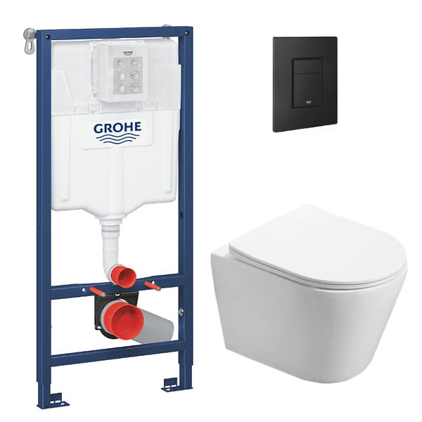 GROHE - Pack WC Rapid SL + WC Swiss Aqua Technologies Infinitio sans bride + Plaque de commande noir mat  (RapidSL-Infinitio-KF0) - large