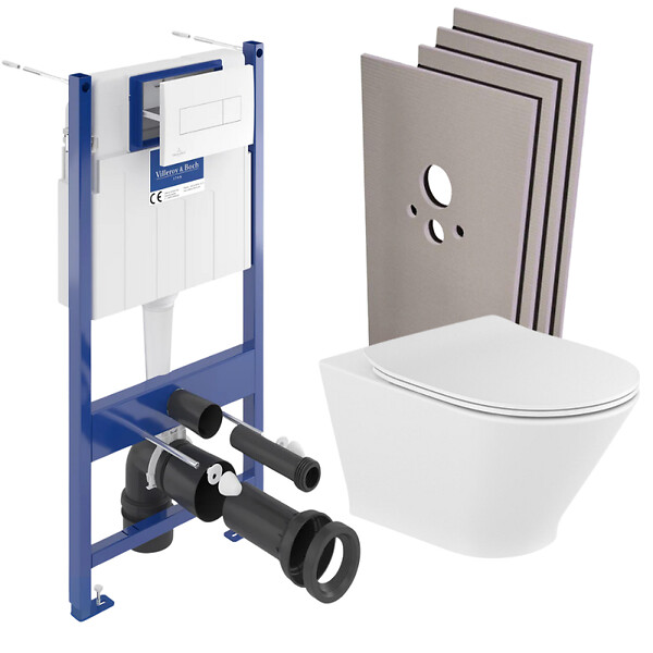 VILLEROY & BOCH - Pack WC Bâti Villeroy & Boch + WC Roca sans bride fixations invisibles + Plaque blanche + Habillage (ViConnectGap-2-sabo) - large