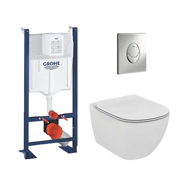 GROHE - Grohe Pack WC Rapid SL autoportant + WC sans bride AquaBlade + Abattant slim softclose + Plaque chrome + Set isolation phonique - large