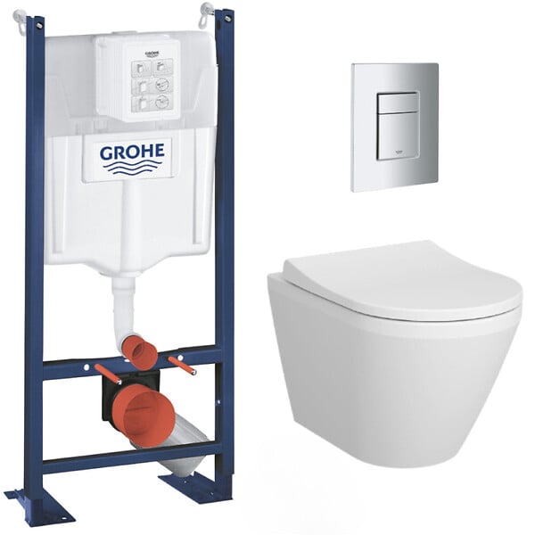 GROHE - Pack WC Bâti Autoportant Rapid SL + WC sans bride Integra + Abattant softclose + Plaque chrome (ProjectIntegraRimless-1-SP) - large