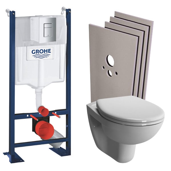 GROHE - Pack WC Bâti Autoportant Rapid SL + WC Vitra Normus sans bride + Abattant softclose + Set habillage + Plaque chrome - large