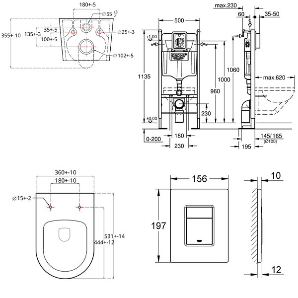 GROHE - Grohe Pack WC Bâti autoportant + WC sans bride SAT Brevis + Abattant ultra-fin softclose + Plaque chrome (ProjectBrevis-1-SP) - large