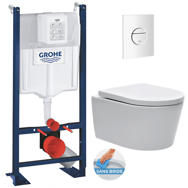 SWISS AQUA TECHNOLOGIES - Swiss Aqua Technologies Pack WC Rapid SL autoportant + WC sans bride SAT, fixations cachées + Plaque Nova - large