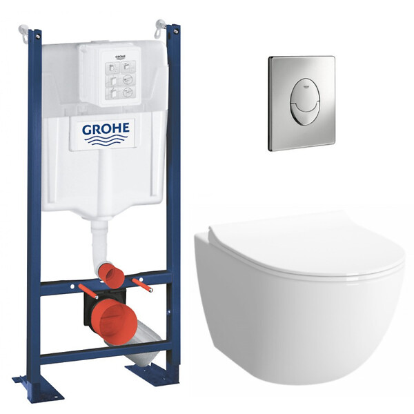 GROHE - Grohe Pack WC Bâti autoportant + Cuvette Vitra Sento compacte sans bride + Plaque chrome (ProjectSentoRimlessCompact-2) - large