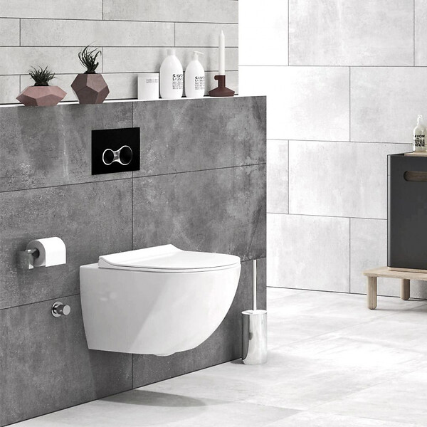 GROHE - Grohe Pack WC Bâti autoportant + Cuvette Vitra Sento compacte sans bride + Plaque chrome (ProjectSentoRimlessCompact-2) - large