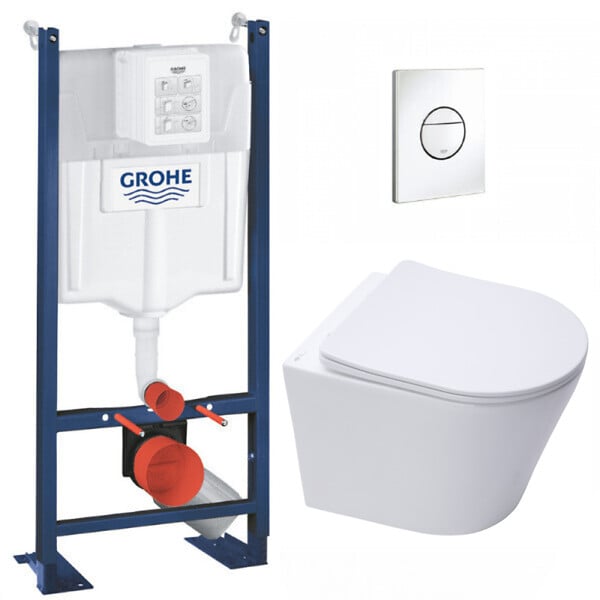 SWISS AQUA TECHNOLOGIES - Pack WC Bâti-support autoportant + WC sans bride SAT Infinitio + Abattant softclose + Plaque blanc alpin - large