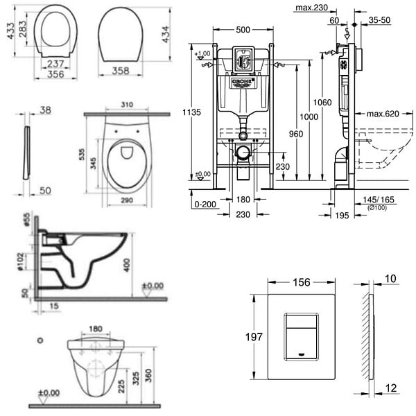 GROHE - Pack WC Bâti Autoportant Rapid SL + WC sans bride Vitra Normus + Abattant softclose + Plaque chrome (ProjectNormusRimless-1) - large