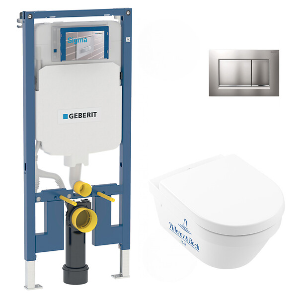 GEBERIT - Pack WC Bati-support Geberit UP720 extra-plat + WC Villeroy & Boch Architectura sans bride + Abattant softclose + Plaque chrome - large