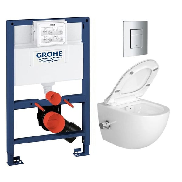 GROHE - Grohe Pack WC Bâti-support + WC sans bride SAT avec bidet thermostatique + Abattant SoftClose + Plaque Chrome (RapidSL082-SATClean-1) - large