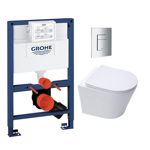 GROHE - Pack WC Bâti-support Rapid SL + WC Swiss Aqua Technologies Infinitio sans bride + Plaque Chrome (RapidSL082-Infinitio-1) - large