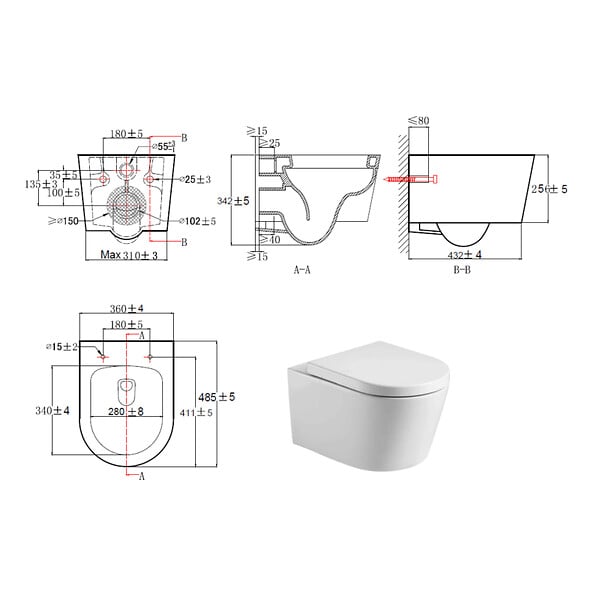 SWISS AQUA TECHNOLOGIES - Pack WC Rapid SL autoportant + WC sans bride SAT, fixations cachées + Plaque chrome + Set d'isolation phonique - large