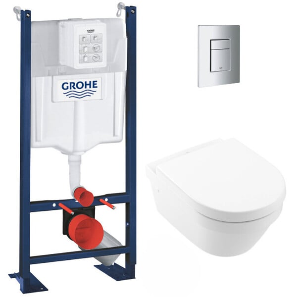 GROHE - Pack WC Rapid SL autoportant + WC sans bride Architectura, fixations invisibles + Plaque chrome (ProjectArchi3-1) - large