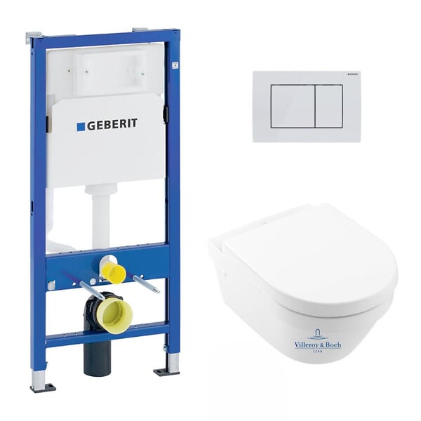 GEBERIT - Pack WC Bati UP100 + WC sans bride Villeroy & Boch Architectura, fixations invisibles + Abattant + Plaque blanche - large