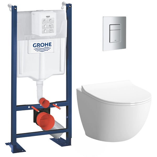 SWISS AQUA TECHNOLOGIES - Swiss Aqua Technologies Pack WC Bâti autoportant Rapid SL + WC sans bride Infinitio + Abattant softclose + Plaque chrome - large