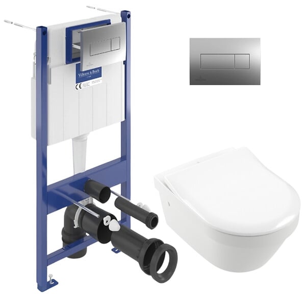 VILLEROY & BOCH - ViConnect Pro S Pack WC bâti Villeroy & Boch + WC sans bride Villeroy & Boch + abattant Duroplast + plaque (VICONTARCHI3-2CH) - large