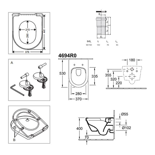 VILLEROY & BOCH - ViConnect Pro S Pack WC bâti Villeroy & Boch + WC sans bride Villeroy & Boch + abattant Duroplast + plaque (VICONTARCHI3-2CH) - large