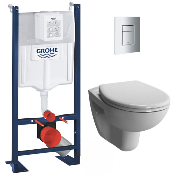 GROHE - Grohe Pack WC Bâti Autoportant Rapid SL + WC sans bride Vitra Normus + Abattant softclose + Plaque chrome - large