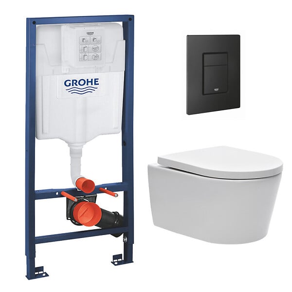 GROHE - Pack WC Rapid SL + Cuvette sans bride Swiss Aqua Technologies + Plaque de commande noir mat (RapidSL-SATrimless-KF0) - large