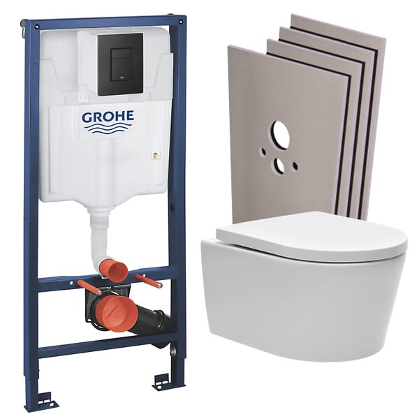 GROHE - Grohe Pack WC Rapid SL + Cuvette sans bride SAT, fixations invisibles + Plaque Noir mat + Set habillage (RapidSL-SATrimless-KF0-sabo) - large