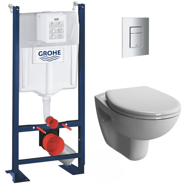 GROHE - Pack WC Bâti Autoportant Rapid SL + WC Vitra Normus + Abattant softclose + Plaque chrome - large