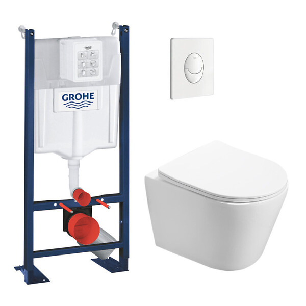 SWISS AQUA TECHNOLOGIES - Pack WC Bâti autoportant + WC sans bride SAT Infinitio + Abattant softclose + Plaque blanc alpin (PROINFI3AM) - large