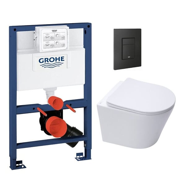 GROHE - Pack WC Bâti-support Rapid SL + WC Swiss Aqua Technologies Infinitio sans bride + Plaque Noir mat (RapidSL082-Infinitio-KF0) - large
