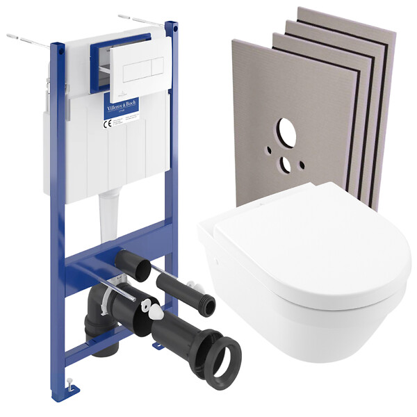 VILLEROY & BOCH - Pack WC Bâti-support Villeroy & Boch + Cuvette Villeroy sans bride + Plaque blanche + Set habillage (ViConnectArchi2-2-sabo) - large