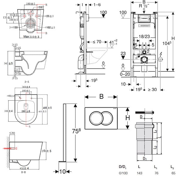 GEBERIT - Pack Bati Autoportant Geberit + WC sans bride Swiss Aqua Technologies + plaque (SATGEBXBPNEW) - large
