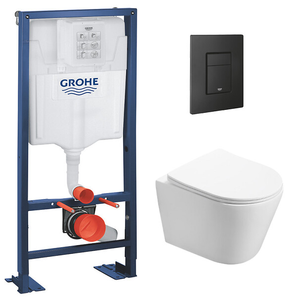 GROHE - Grohe Pack WC Bâti autoportant + WC Swiss Aqua Technologies Infinitio sans bride + Plaque noir mat (Autoportant-Infinitio-KF0) - large