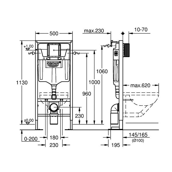 GROHE - Grohe Pack WC Bâti autoportant + WC Swiss Aqua Technologies Infinitio sans bride + Plaque noir mat (Autoportant-Infinitio-KF0) - large