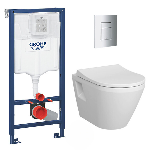 GROHE - Grohe Pack WC Bâti Rapid SL + WC sans bride Integra + Abattant softclose + Plaque chrome - large