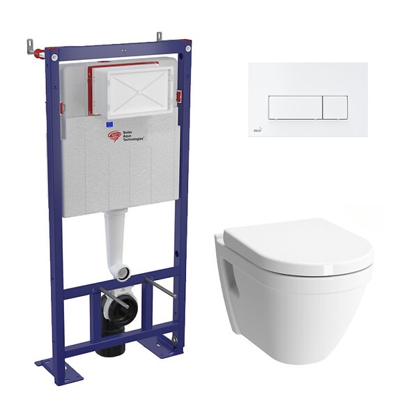SWISS AQUA TECHNOLOGIES - Pack WC bâti-autoportant + Cuvette Vitra S50 + Abattant softclose + Plaque blanche (SMART-S50-4) - large