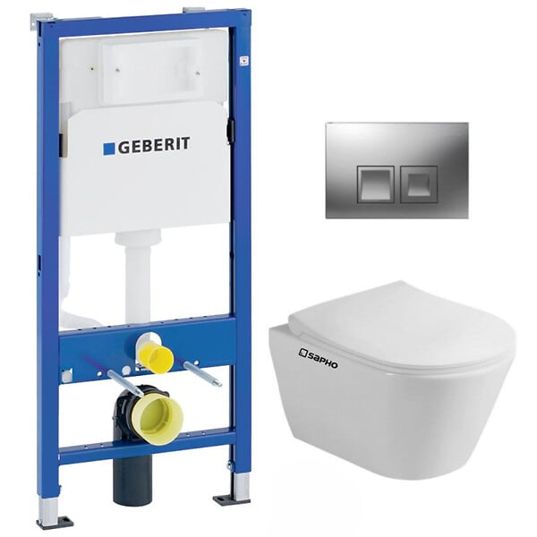 GEBERIT - Pack WC Bati-support Geberit Duofix UP100 + WC sans bride Lucco Avva avec fixations invisibles + Abattant softclose + Plaque - large