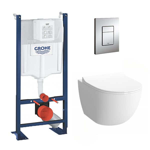 GROHE - Grohe Pack WC Cuvette Sento Compacte + Rapid SL autoportant NF + plaque chrome (ProjectSentoCOMPACT-1) - large