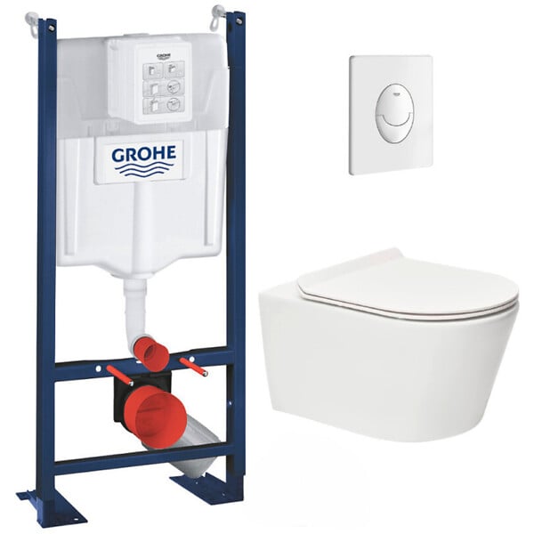 SWISS AQUA TECHNOLOGIES - Swiss Aqua Technologies Pack WC Rapid SL autoportant + WC sans bride SAT Brevis + Abattant ultra-fin softclose Plaque blanche - large