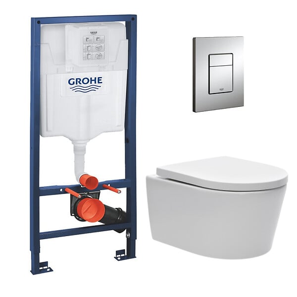 GROHE - Grohe Pack WC Rapid SL + cuvette sans bride SAT, fixations cachées + plaque Skate chrome - large