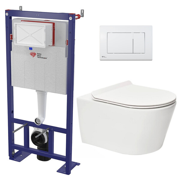 SWISS AQUA TECHNOLOGIES - Swiss Aqua Technologies Pack WC bâti-autoportant + WC SAT sans bride fixations invisibles + Abattant softclose + Plaque blanche (SMART-Brevis-M270) - large
