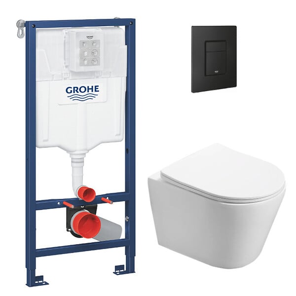 GROHE - Pack WC Rapid SL + WC Swiss Aqua Technologies Infinitio sans bride + Plaque de commande noir mat  (RapidSL-Infinitio-KF0) - large