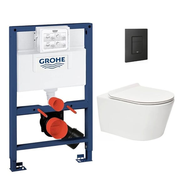 SWISS AQUA TECHNOLOGIES - Pack WC Bâti-support Rapid SL + WC sans bride SAT Brevis + Plaque Noir mat - large