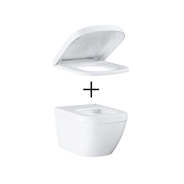 GROHE - Pack WC Euro Ceramic Cuvette Compact Triple Vortex + Rapid SL autoportant NF + plaque chrome (ProjectEuroCompact-1) - large