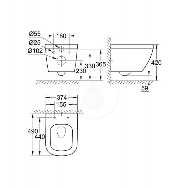 GROHE - Pack WC Euro Ceramic Cuvette Compact Triple Vortex + Rapid SL autoportant NF + plaque chrome (ProjectEuroCompact-1) - large