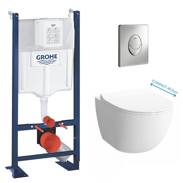 GROHE - Grohe Pack WC Bâti Rapid SL Autoportant + Cuvette Vitra Sento compacte + Abattant soft close + Plaque chrome (ProjectSentoCompact-2) - large