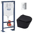 GROHE - Grohe Pack WC Bâti Solido + WC sans bride SAT Noir mat + Abattant frein de chute + Plaque chrome (AUTOPORTANT-BLACKINFINITIO-1) - vignette