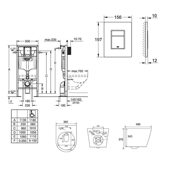 GROHE - Grohe Pack WC Bâti Solido + WC sans bride SAT Noir mat + Abattant frein de chute + Plaque chrome (AUTOPORTANT-BLACKINFINITIO-1) - large